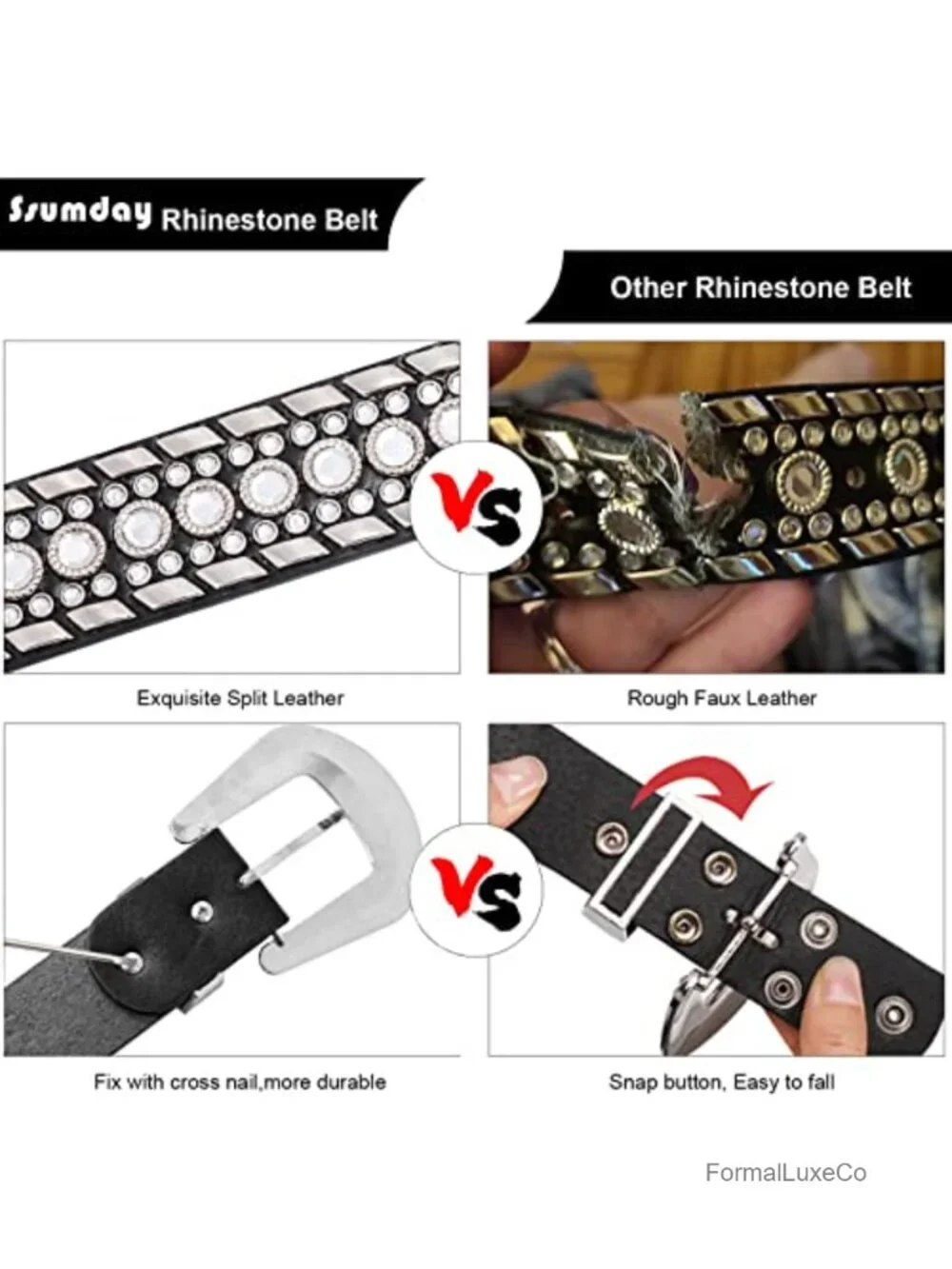 Genuine Leather Rhinestone Studded Belt for Jeans with Silver Buckle